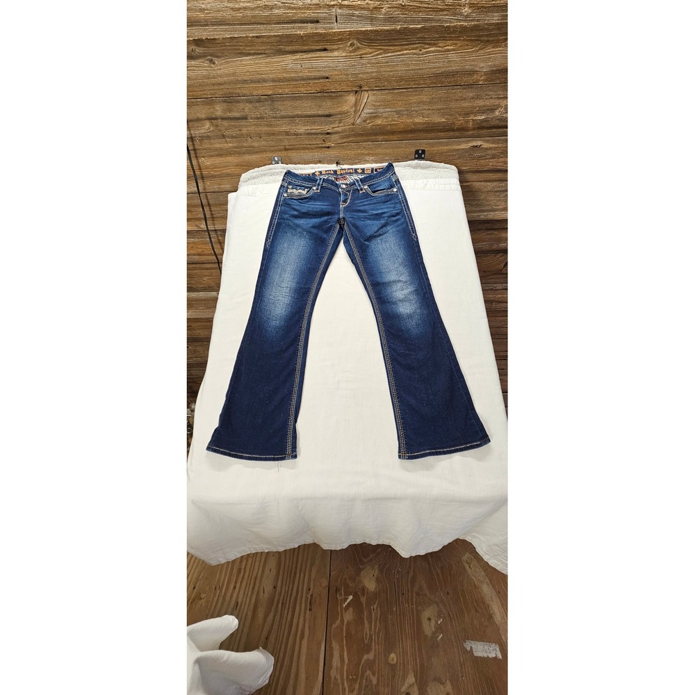 Rock Revival Betty Easy Boot Dark Wash Jeans Bootcut Fleur De Lis Size 28